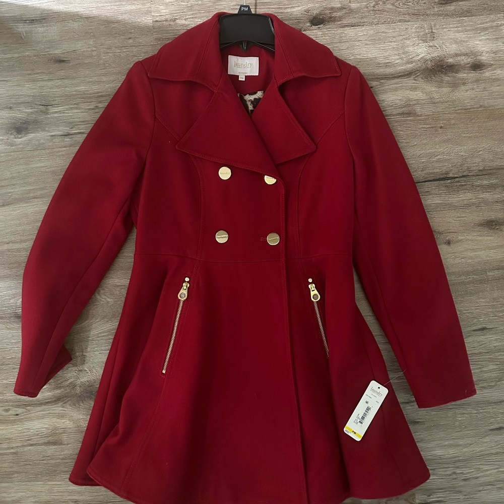 Beautiful, red pea coat with gold buttons. Never worn!